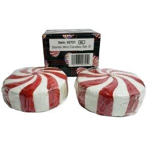 Starlite Peppermint Candy Candle Set 2 Red & White Mint Candles #2721 NIB